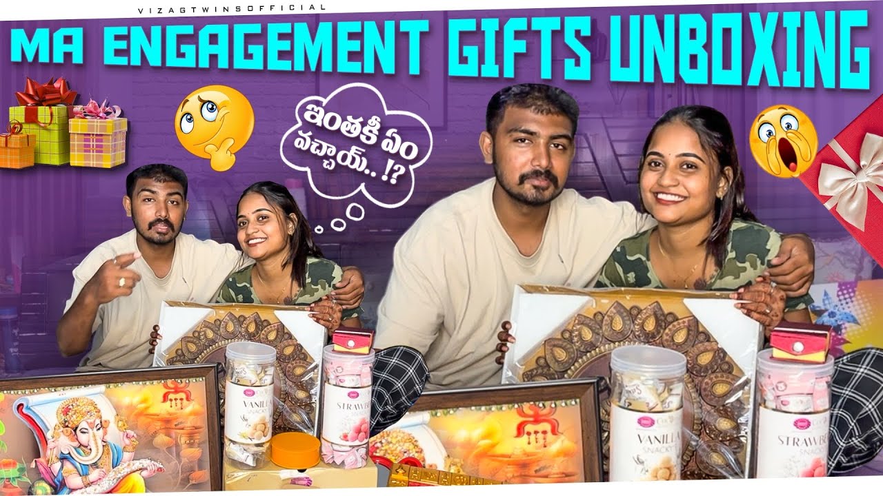 మా Engagment gifts unboxing finally చేసాము😱😍🎁gold వచ్చింది😍#vizagtwinsofficial #engagement #love