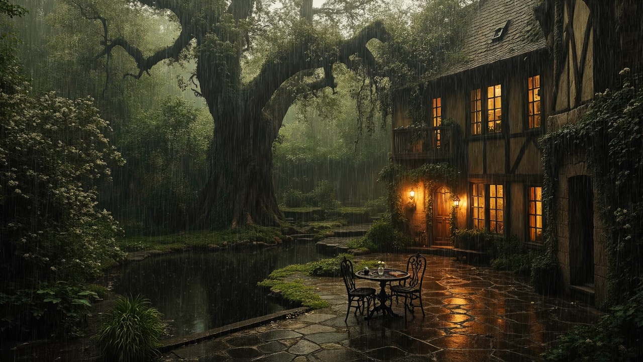A Table, a Book, and Rain in the Garden | Dark Academia Ambience for Quiet Writing & Gentle Focus
