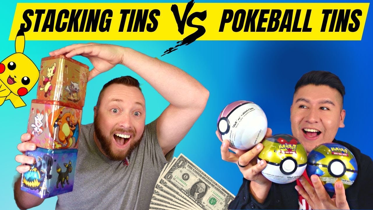 He Challenged Me To Pull The BEST Pokemon Card From Pokemon Stacking Tins And Pokeball Tins!