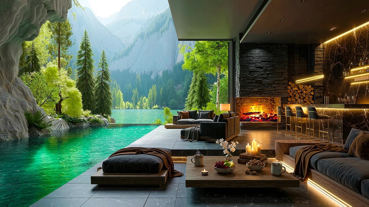 Smooth Morning Jazz at Elegant Living Room 🍃 Warm Jazz with Crackling Fire & Calm Nature for Work