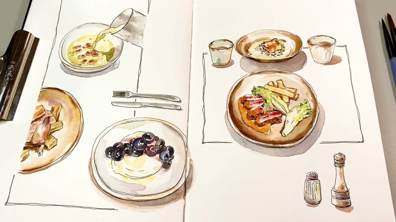 Watercolor Travel Sketchbook | At The Restaurant in Paris | France #11