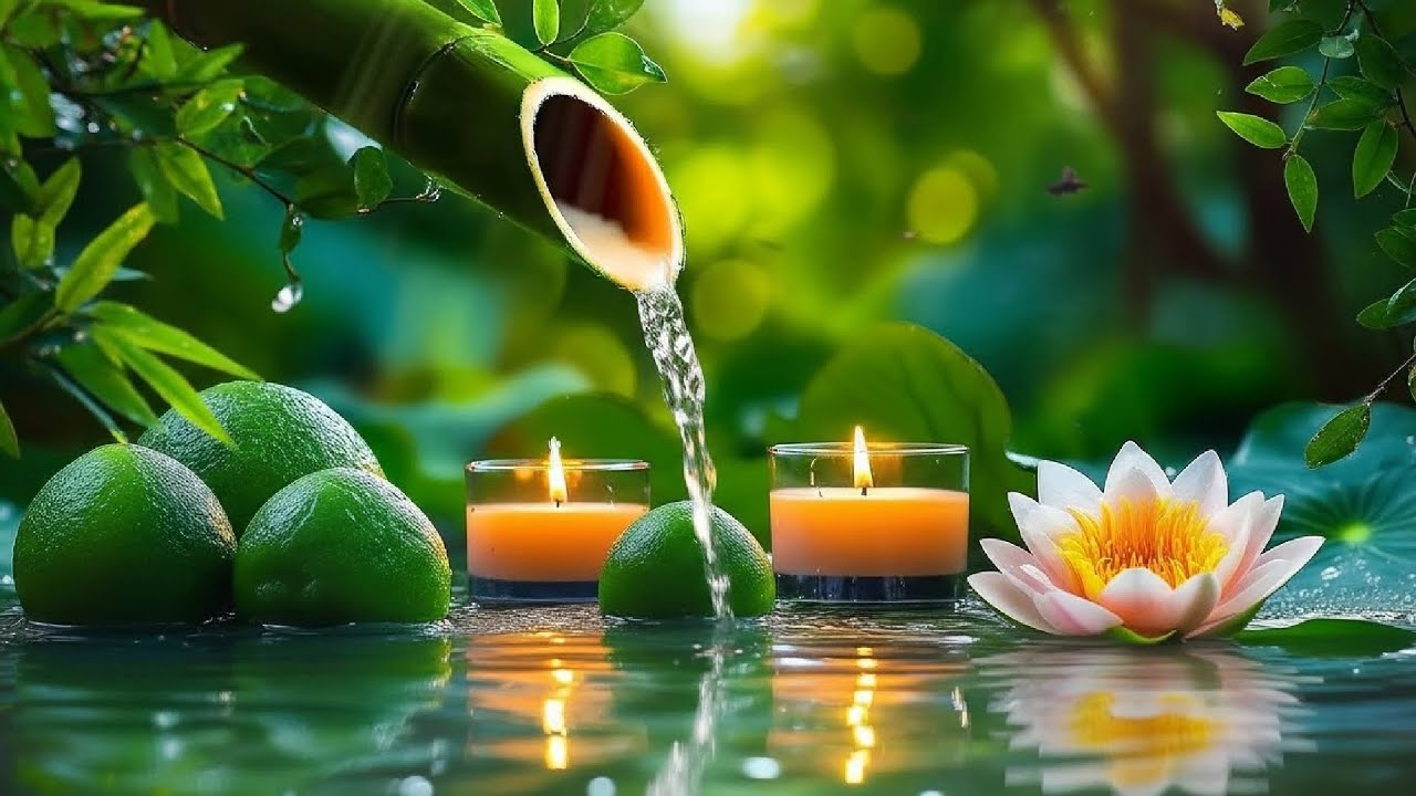Bamboo Waterfall & Lotus Bloom  Ambient Nature Music