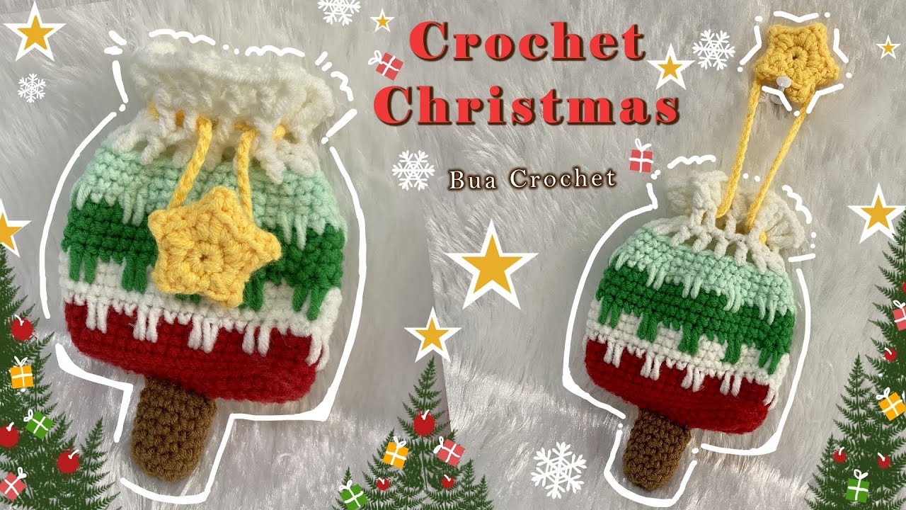 CROCHET WALLET 🎄 Crochet Christmas Tree and Star ⭐ Drawstring Bag