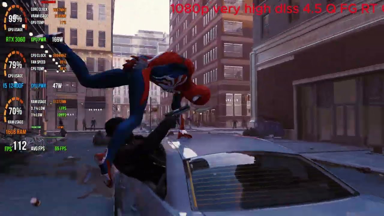 تجربة لعبة marvel spider man remastered [RTX 3060+i5 12400f ]