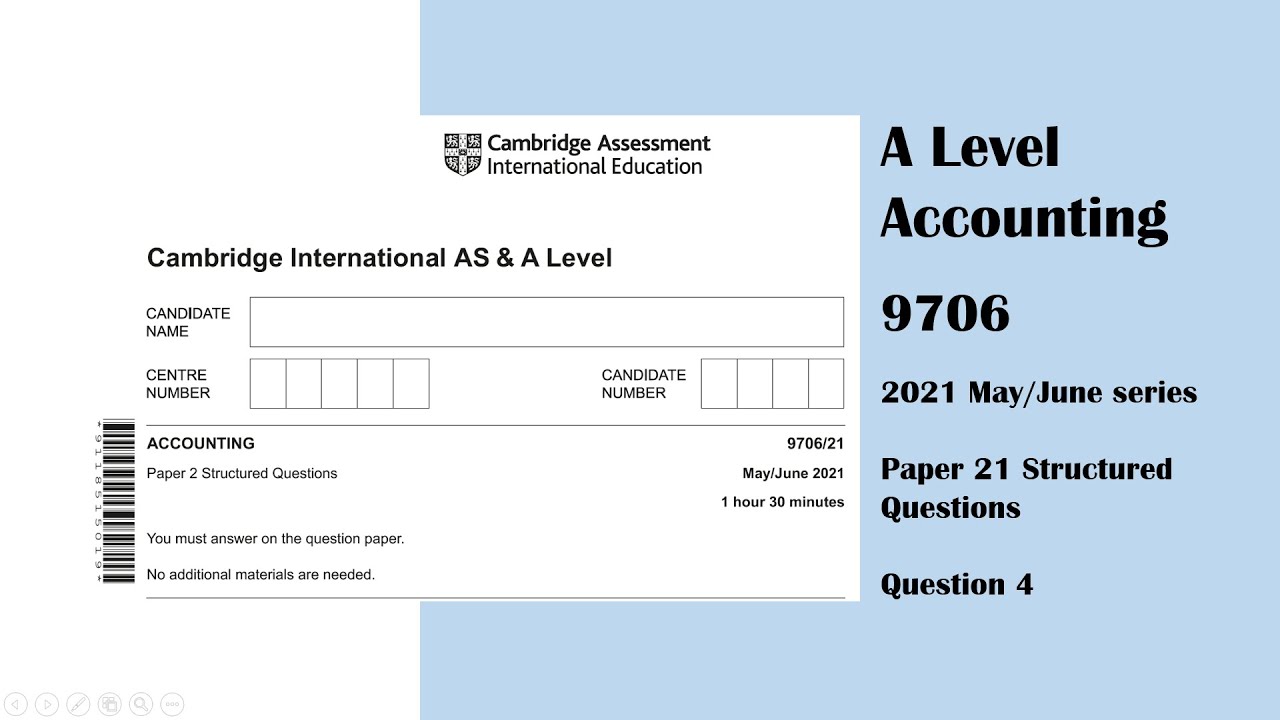 A Level Accounting May June 2021 Paper 21 9706/21 Question 4