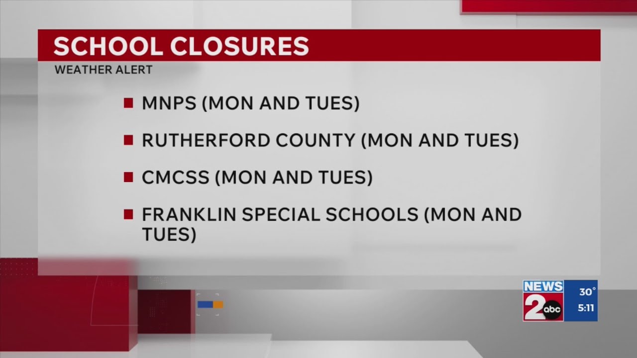School closures and delays - Sunday, Jan. 25