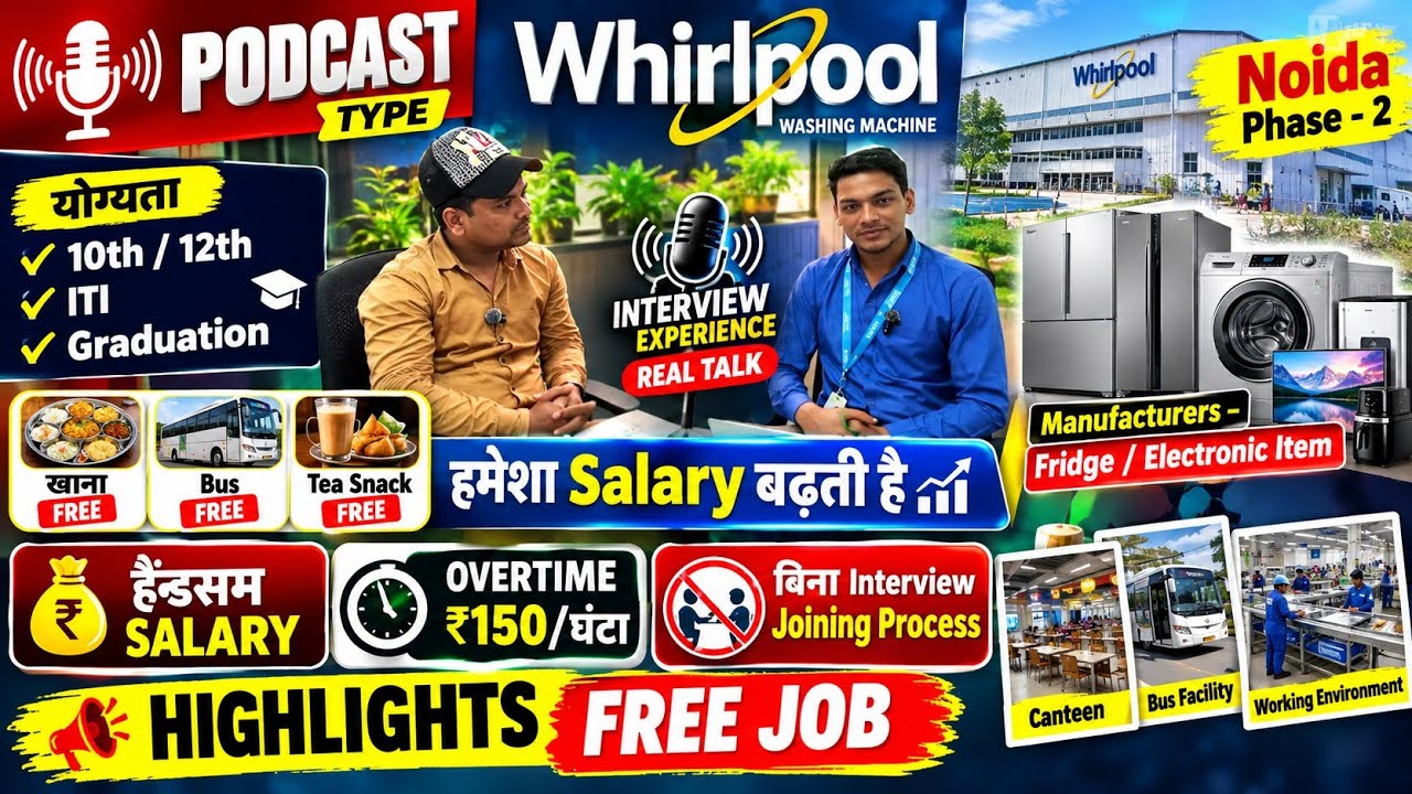 Whirlpool ये कंपनी बहुत अलग है | हमेशा  Salary बढ़ती है| हर दिन 50 लड़के लड़कियाँ की भर्ती हो रही|