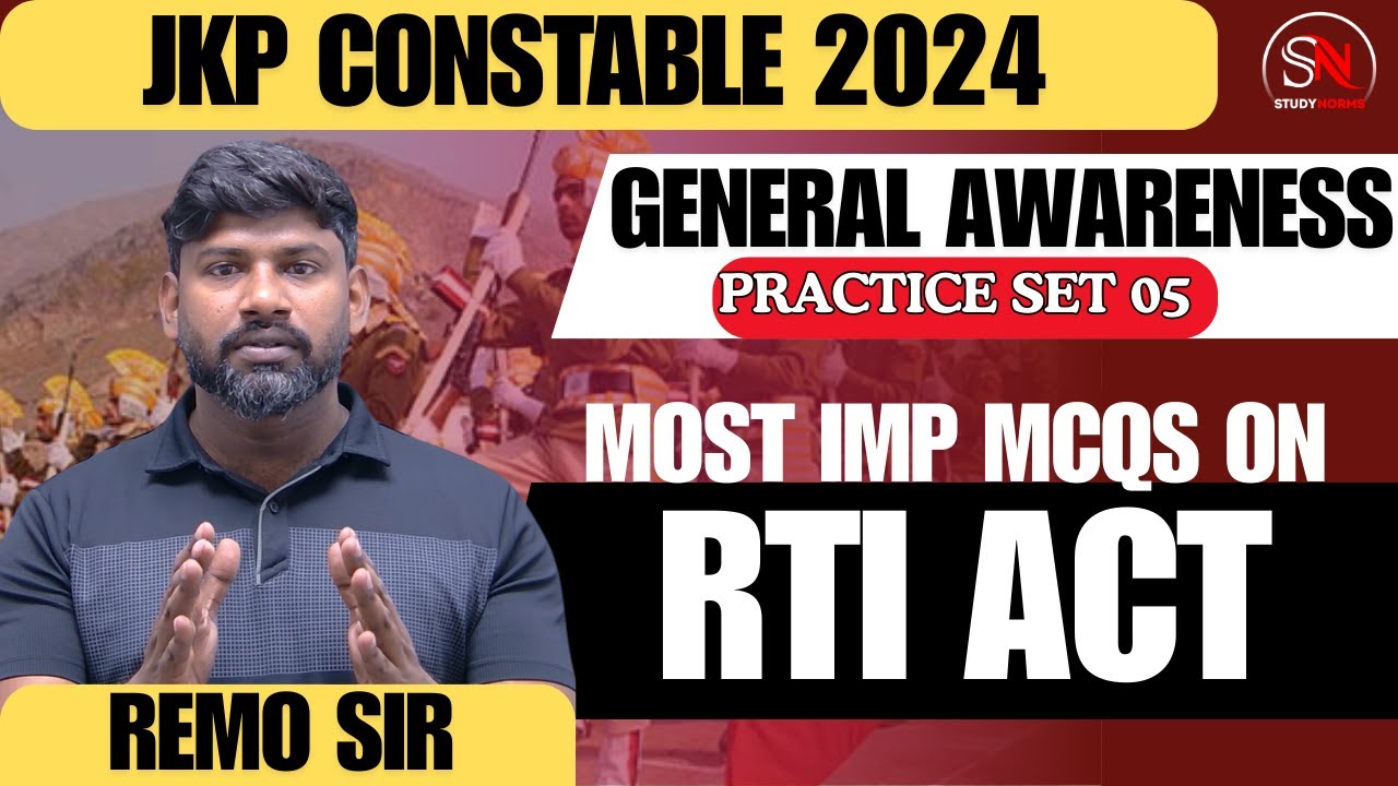 IMPORTANT MCQ ON  RTI ACT //GENERAL AWARENESS // JKP CONSTABLE 2024 //REMO SIR