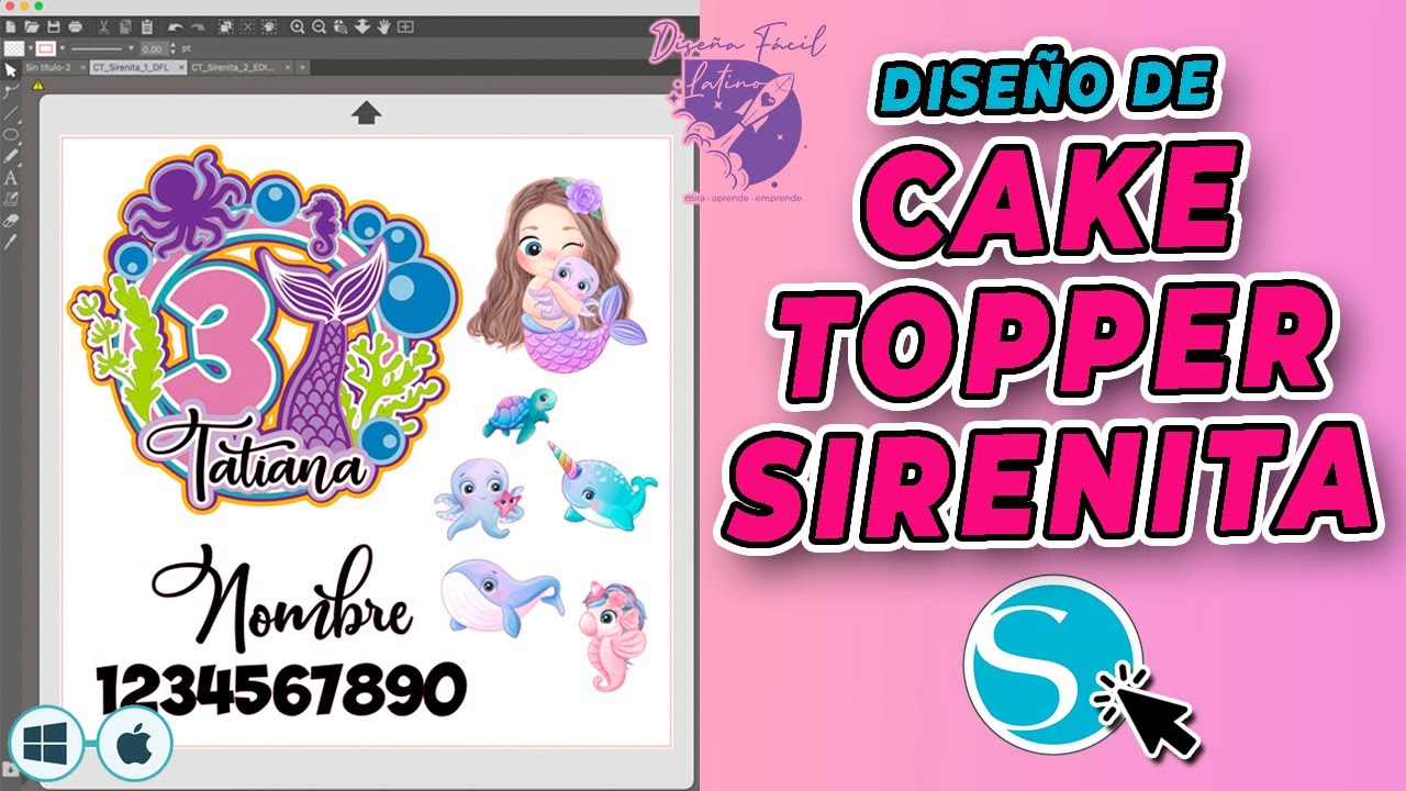 Diseño de Cake Topper de Sirena - Silhouette Studio