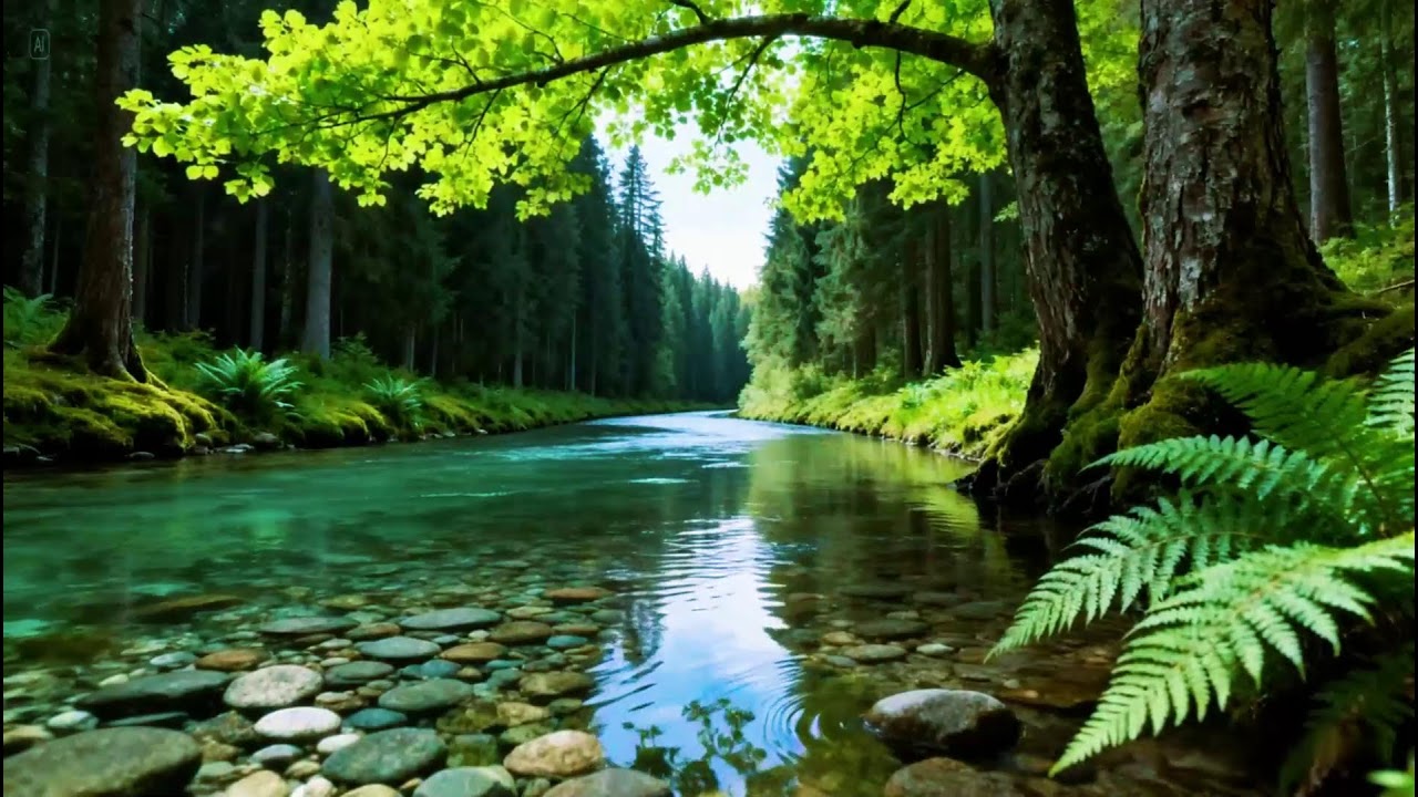 Peaceful Hidden Forest Ambience | Calm River Stream Flowing Sounds | Peaceful Birds Chirping Sounds