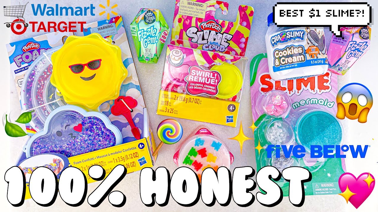 STORE BOUGHT SLIMES REVIEW 💖 $1 SLIME?! Walmart, Target, & Five Below