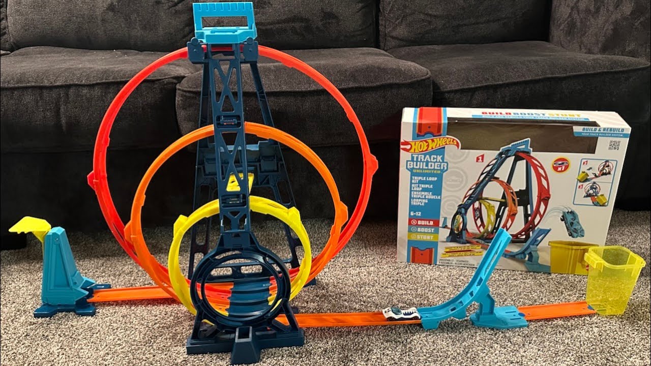 Hot Wheels Track Builder Unlimited Triple Loop Kit - Unboxing, Demonstration, and Review