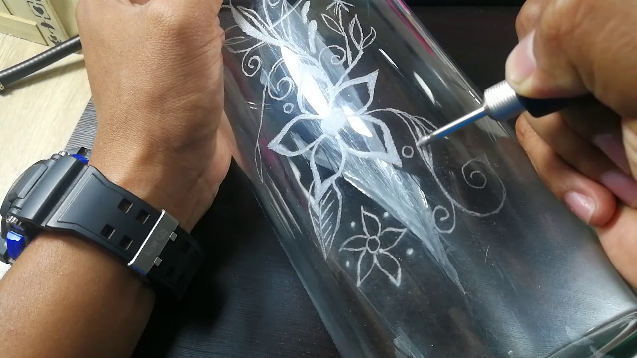 VASO DE CRISTAL TALLADO CON MOTO TOOL, PROCESO!!