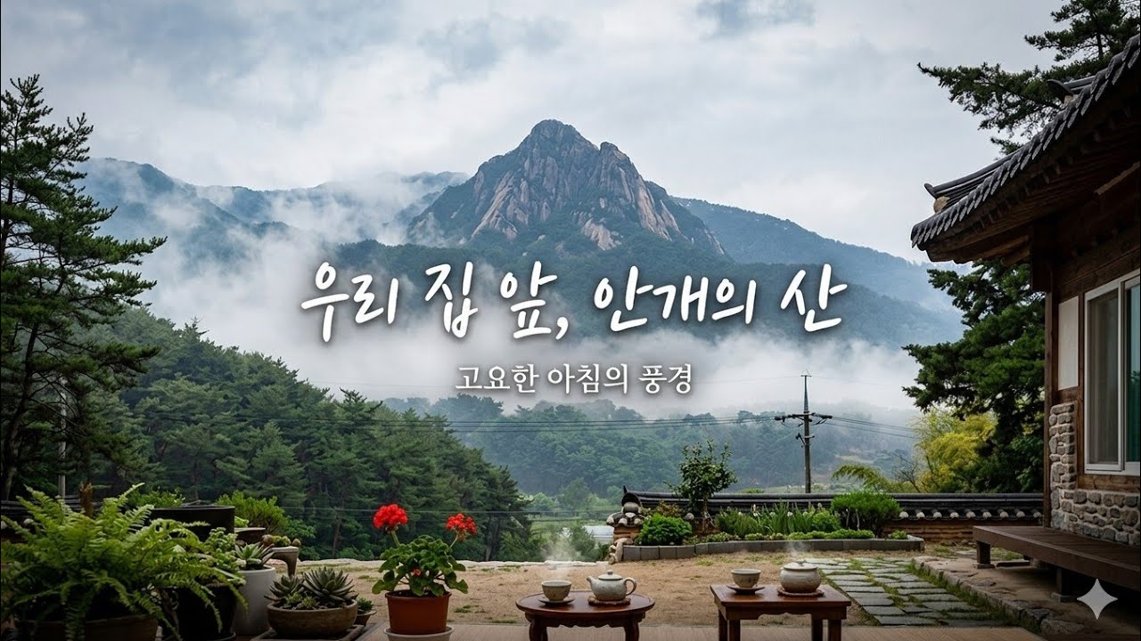 👍🌳🌱🥀🌳🪾  #집 앞에서 바라 보이는 산 봉우리  ♡♡♡  ##안개낀  몽롱한 느낌