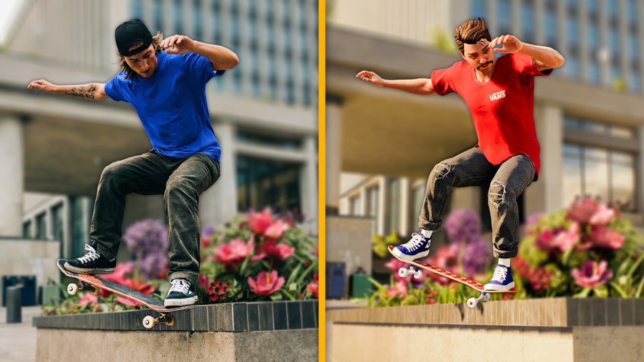 I recreated real skateboarding clips in skate