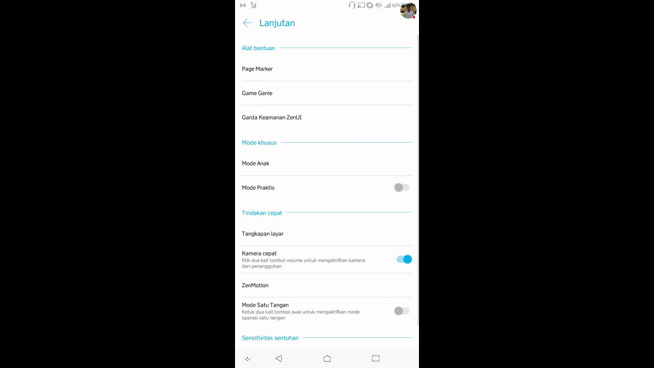 Cara aktifkan Zenmotion di hp Asus Zenfone live L1