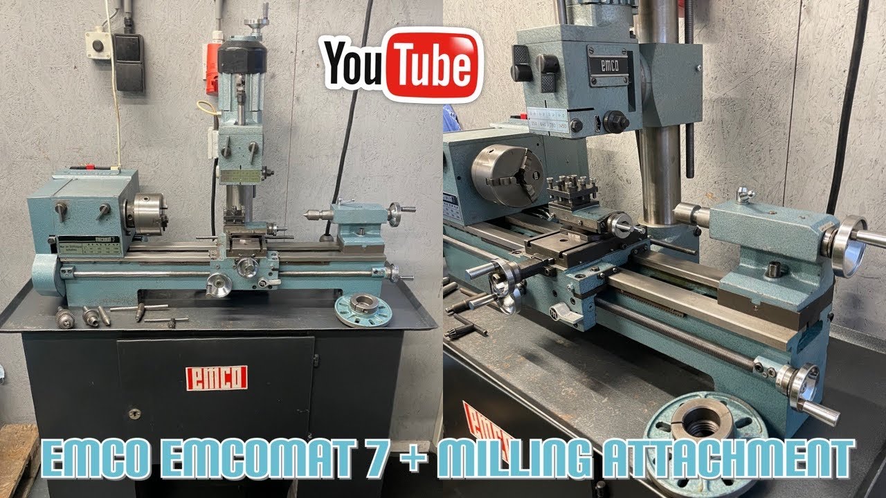 Emco Emcomat 7 + Milling Attachment Power Feed Lathe Svarv Drehmaschine