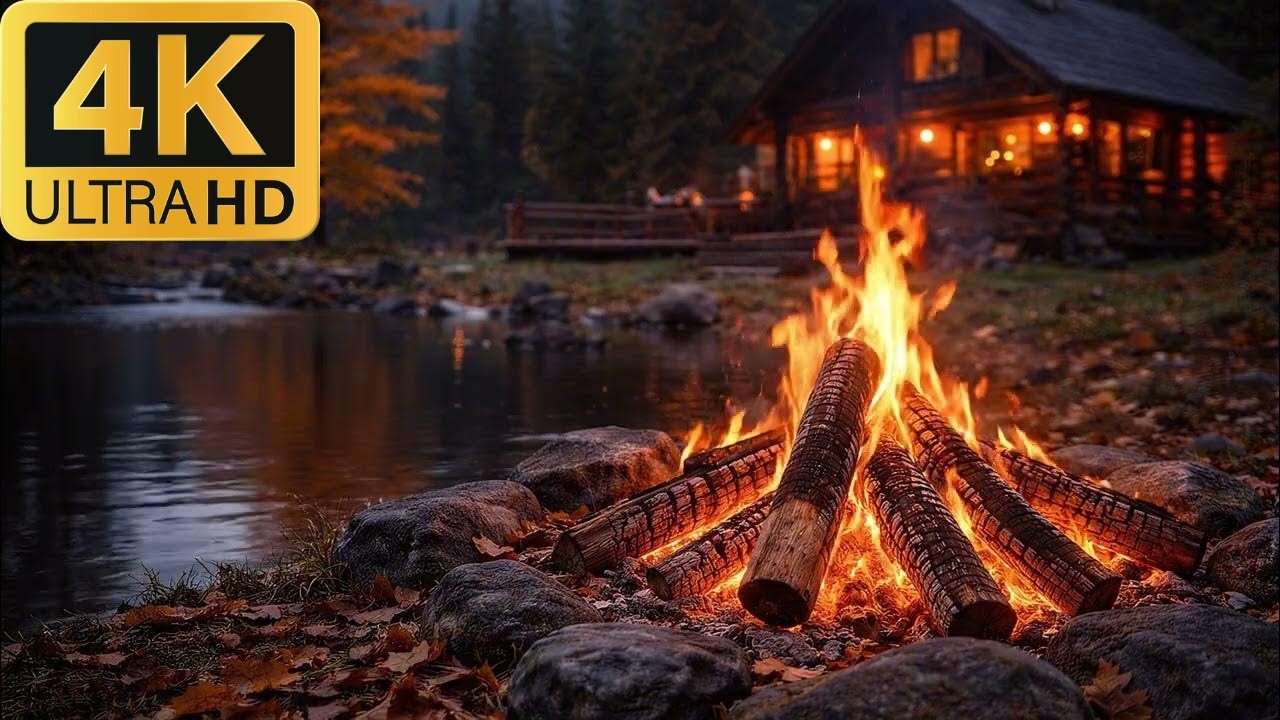 Relaxing Campfire by the Lake at Golden Hour 🌄 Natural Evening Background Sounds
