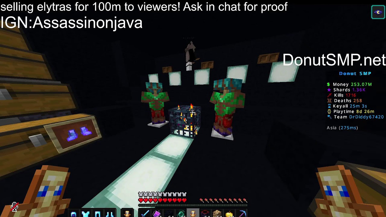 DonutSMP Live! Rating Bases 500k per base Buying skellys 2.5m/per SELLING CHEAP ELYTRAS!