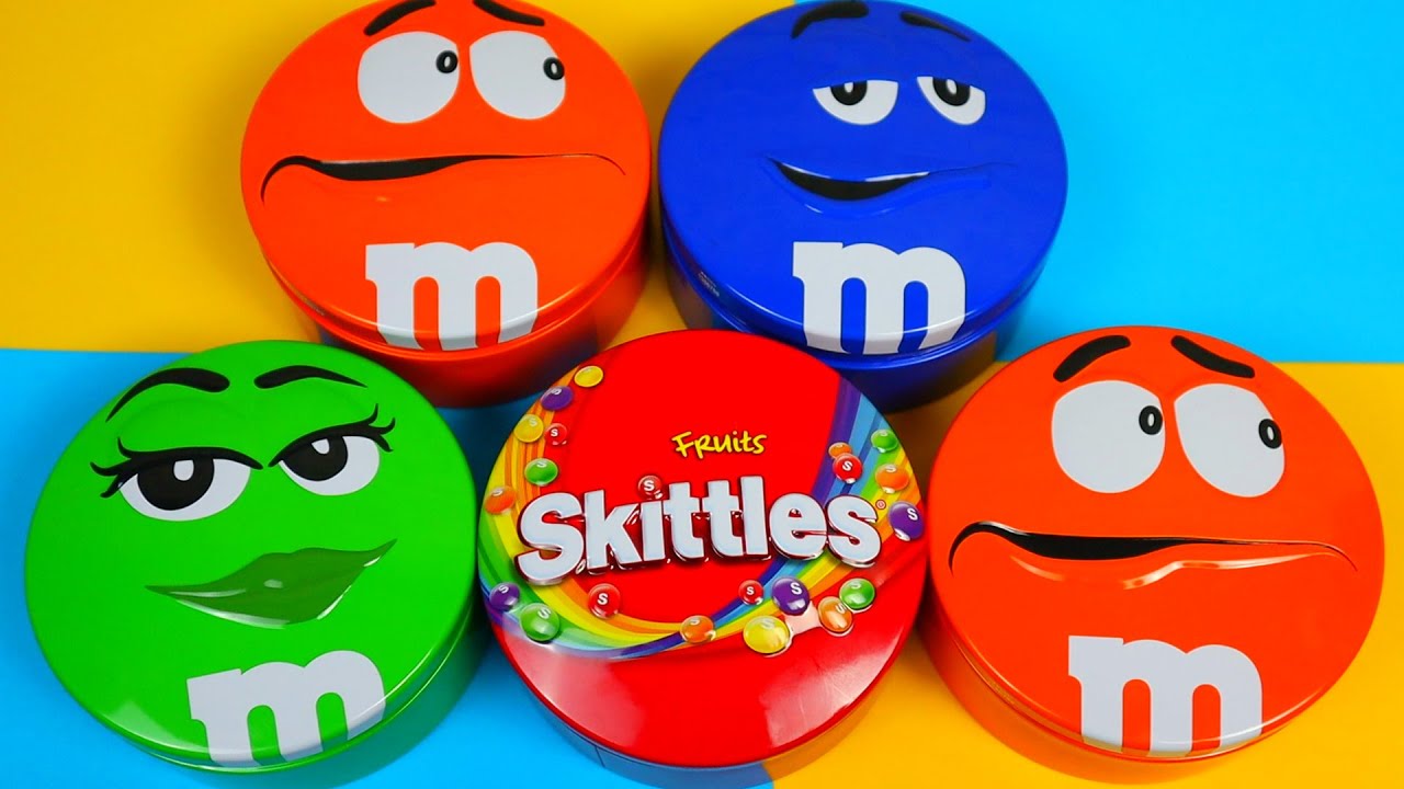 Satisfying with Rainbow M&M'S Candy Unpacking From 5 Glossy Containers ASMR Beads Surprise