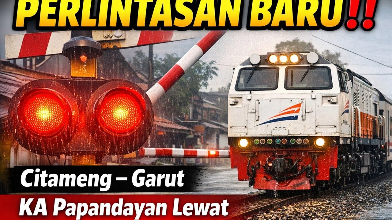  Perlintasan Citameng Garut, Lampu EWS & Palang Otomatis Lenkap – KA Papandayan Lewat!”