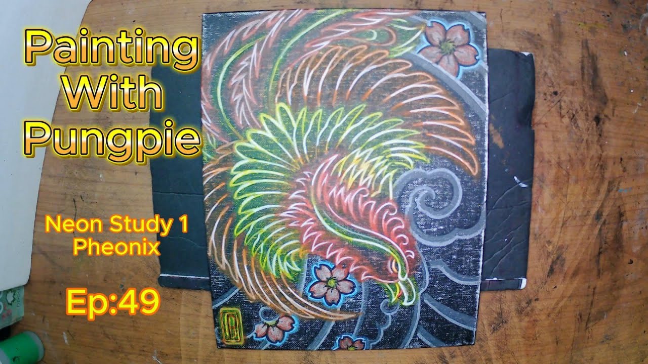 Phoenix painting neon effects Irezumi wabori Japanese tattoo