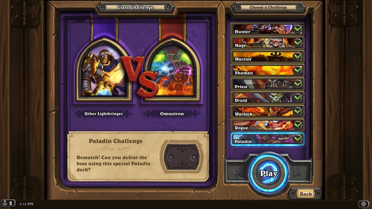 Blackrock Mountain - Class Challenge - Paladin - Uther Lightbringer vs Omnotron (Hearthstone Game)