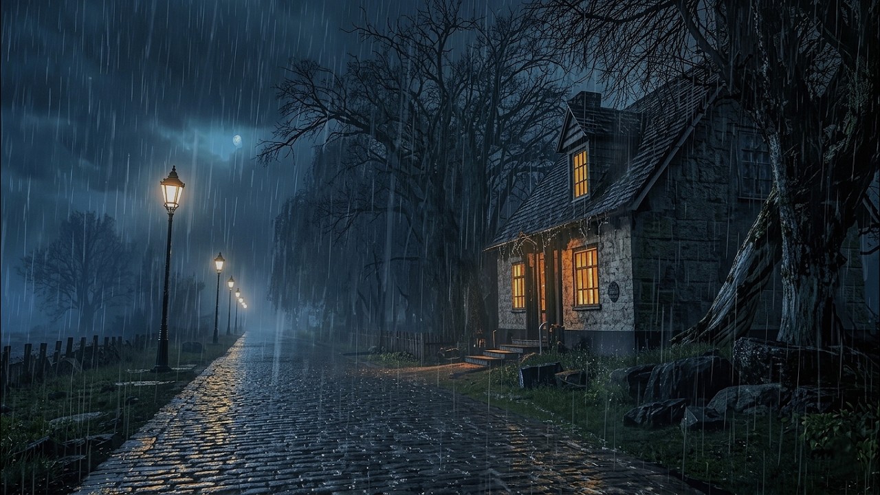 Rainy Night Street by a Cozy Cottage 🌧️ Calming Rain Sounds for Sleeping & Insomnia Relief