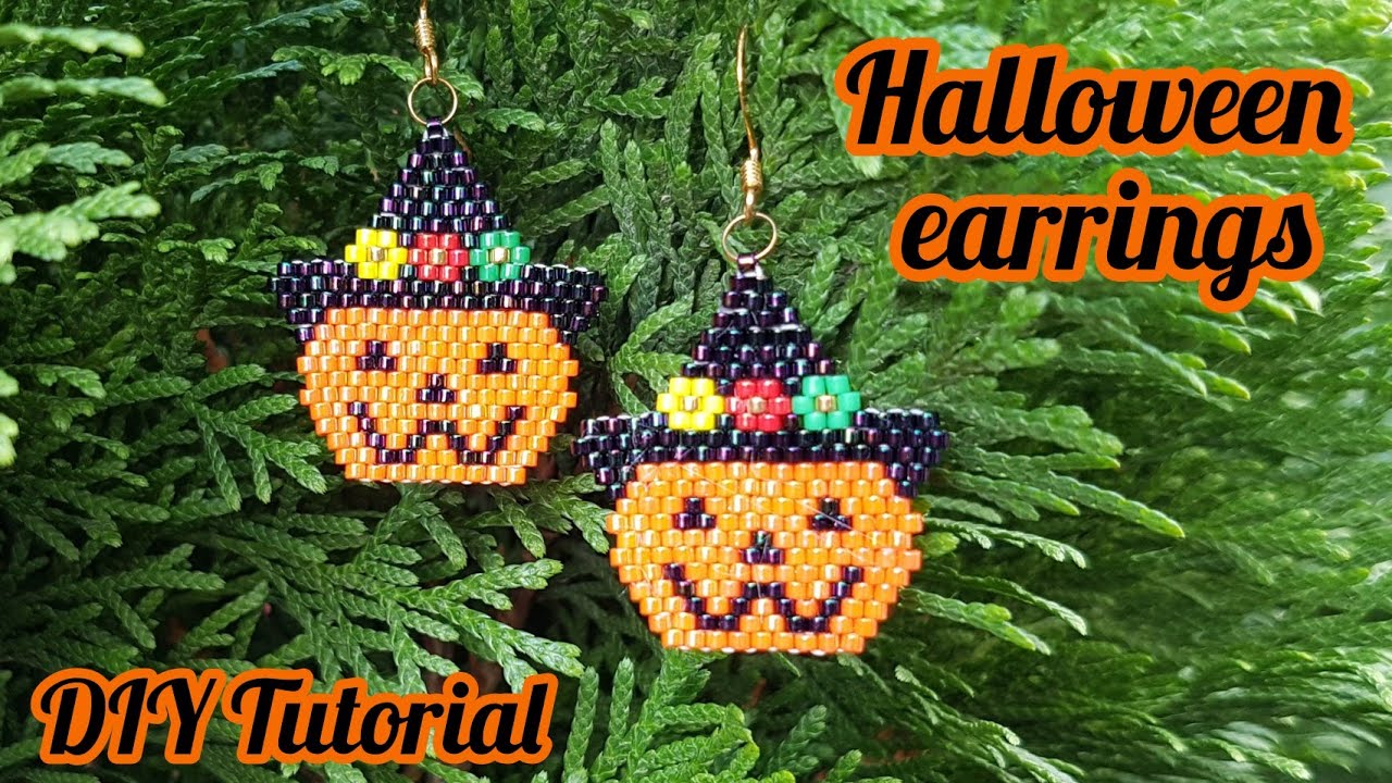 🎃Pumpkin earrings/Halloween earrings/Brick stitch earrings/Earrings with only seed beads/Diy Beading
