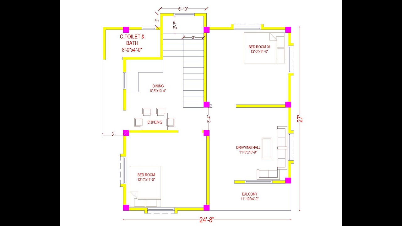 10 column -2 bedroom Modern House plan II floor plan
