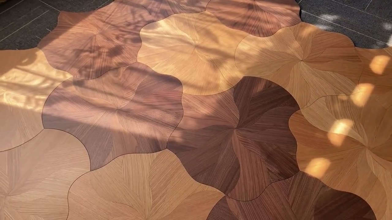 Irregular Lotus Leaf Parquet Flooring - 3mm Oak Veneer丨Installation Effect Showcase #flooringdesign
