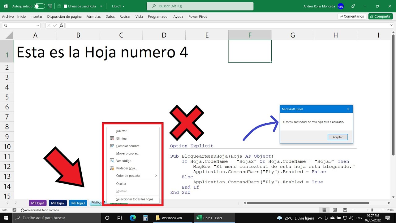 Cómo Bloquear Selectivamente el Menú Emergente de las Hojas de un Libro de Excel