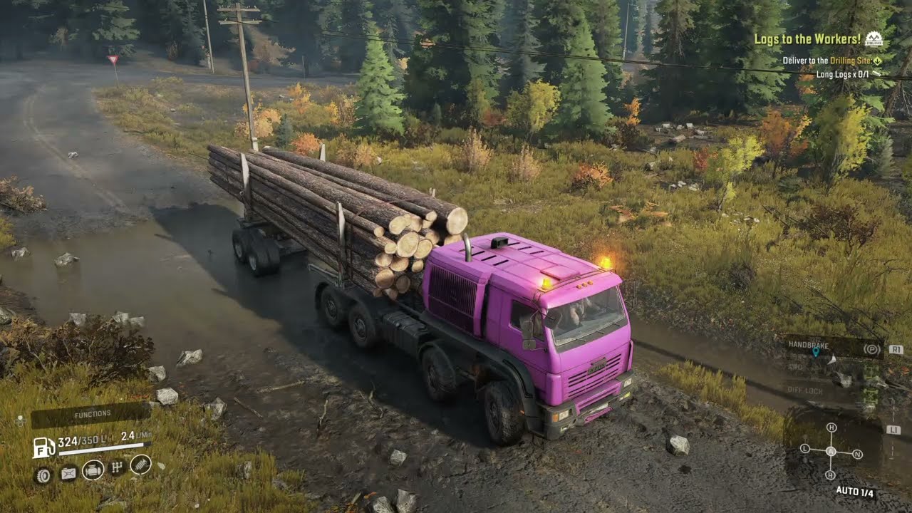 SnowRunner Gameplay Walkthrough - Logs to the workers/drilling site - Part 24 (PS4)