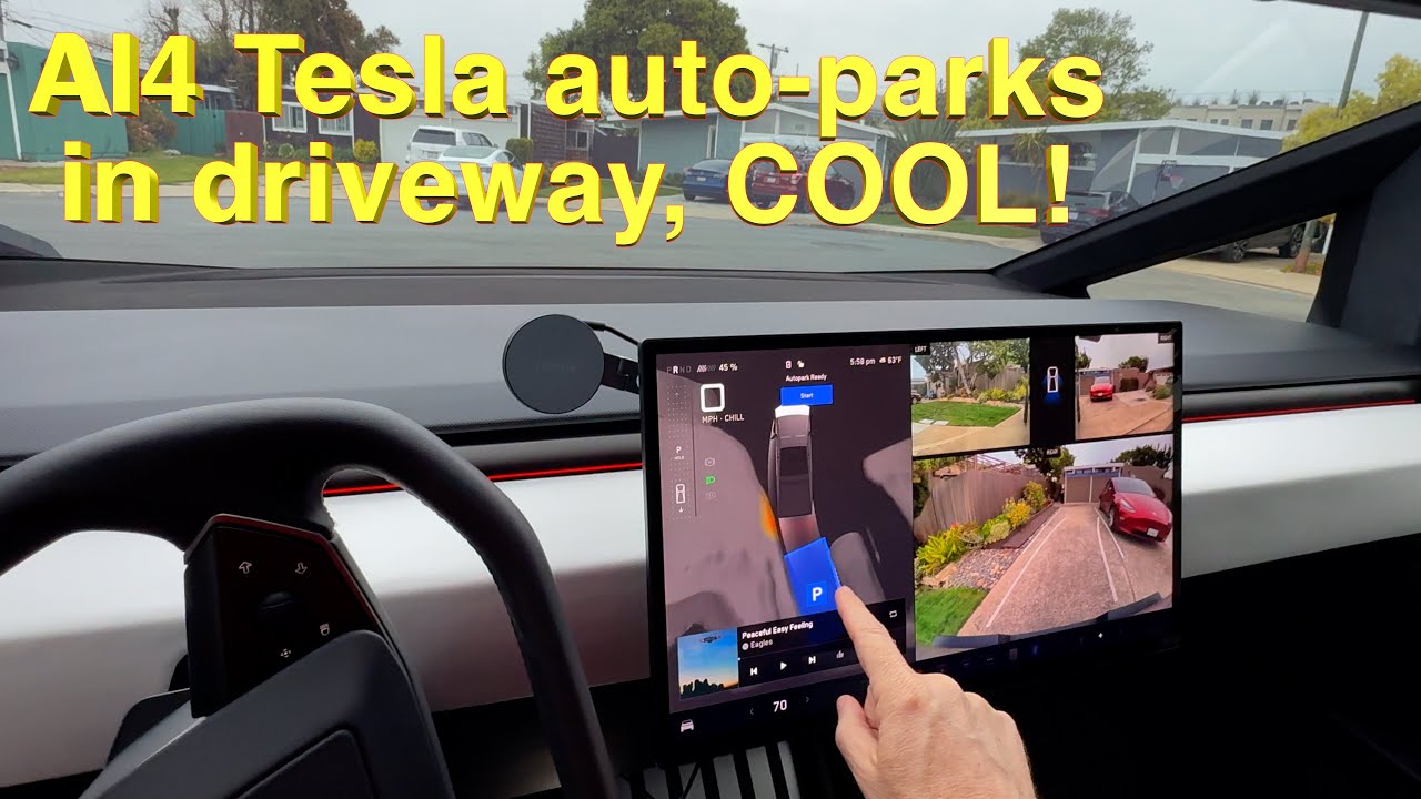 Tip: AI4 Tesla auto-parks in our driveway using white duct tape, COOL! 😎 🦆 🇺🇸 🇫🇷 🇧🇷 🇮🇱