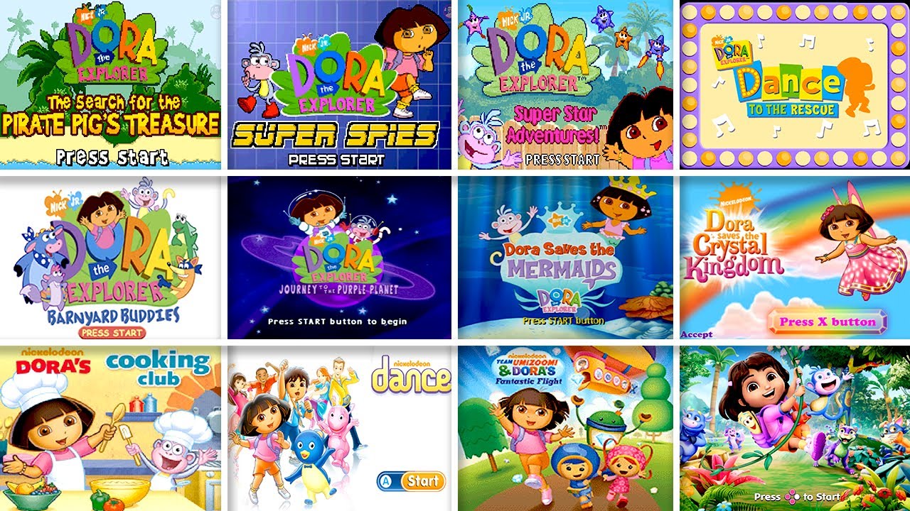 Эволюция заставки игр про Дору (2002–2025)
