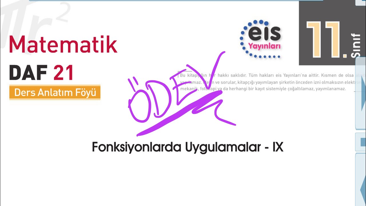 Fonksiyonlarda Uygulamalar, 21. Föy Ödev, 11. Sınıf Matematik EİS Daf