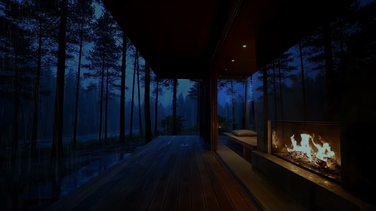 Warm Cozy Cabin Rain Sounds with Fireplace | Night Ambience for Deep Rest