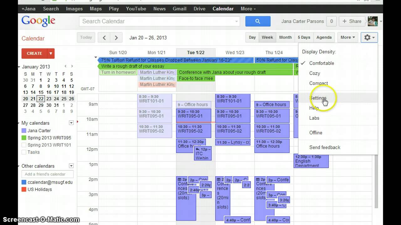 Check and adjust Google Calendar's timezone setting