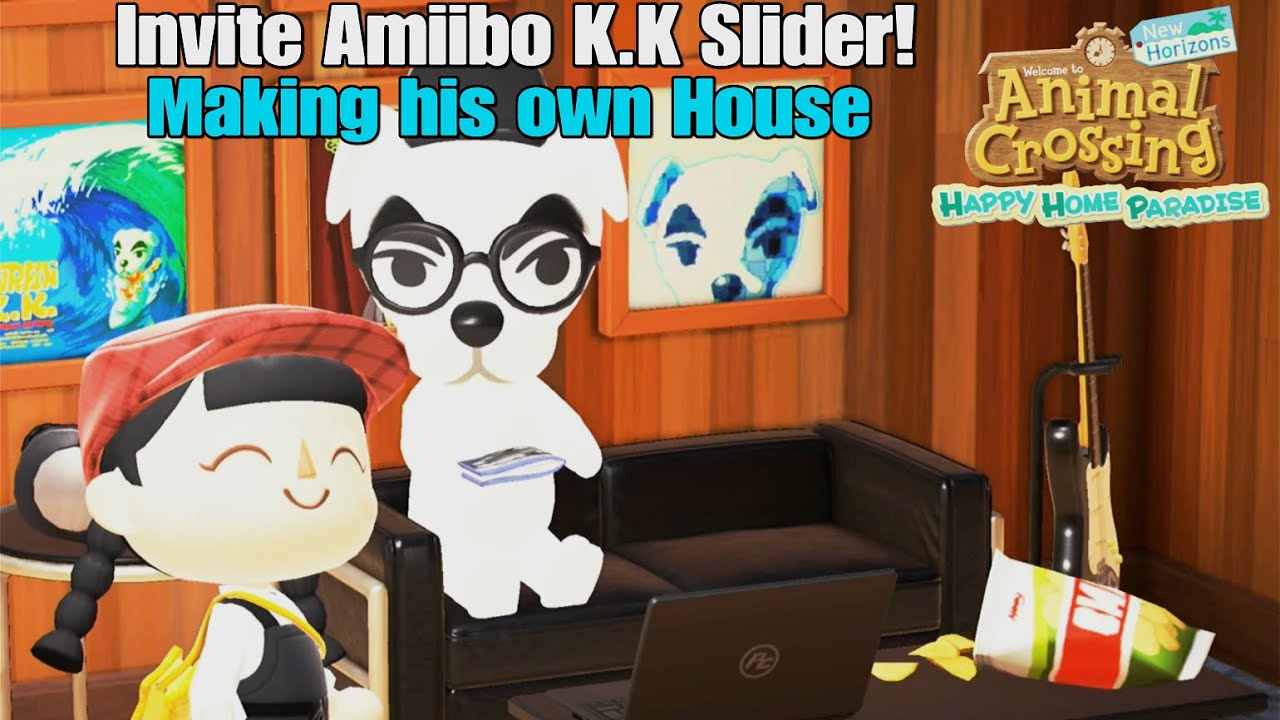 Animal Crossing NH Happy Home Paradise - Invite Amiibo K.K Slider & Making his Own House!