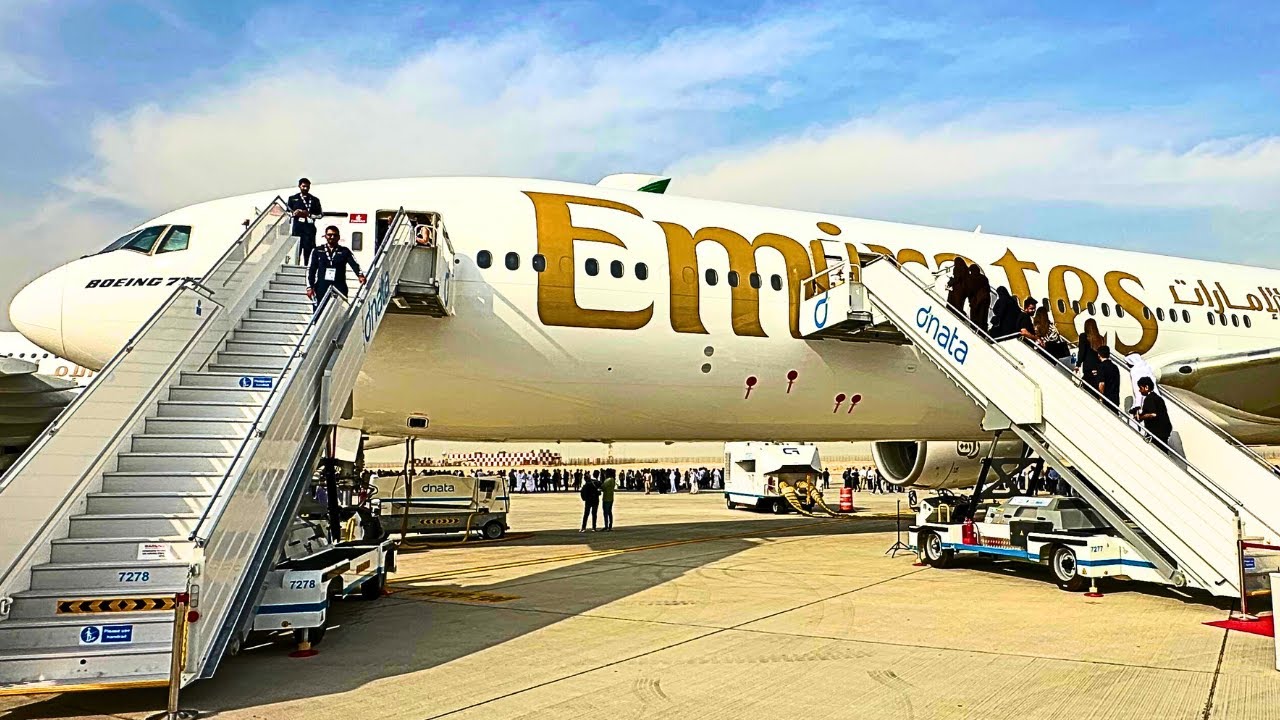 Emirates NEW Boeing 777-300 ER cabin  Full tour  in the Dubai Airshow