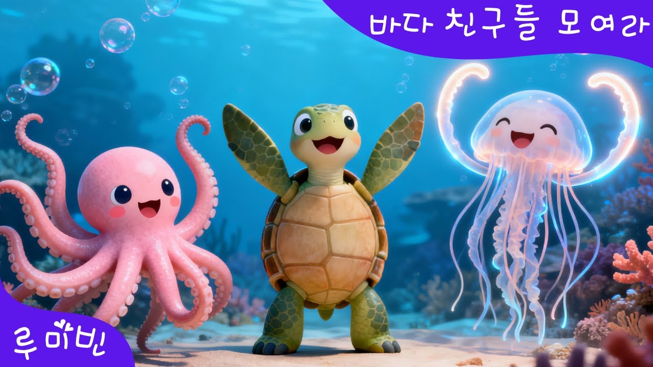 🐢바닷속에는 누가 있을까?🪼 | 바다 친구들 모여라 짠! | 유아동요 | 루미빈 |