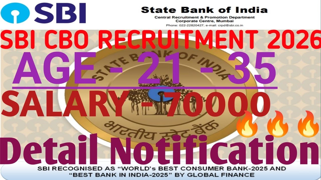 SBI RECRUITMENT 2026// CBO RECRUITMENT IN SBI 2026// BANK JOB 2026//