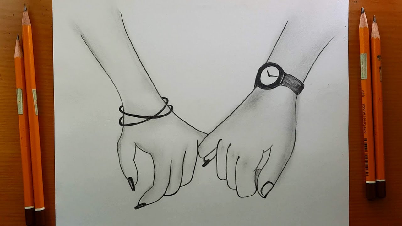 disegni facile | Come disegnare Tenersi per mano schizzo a matita || Speciale San Valentino