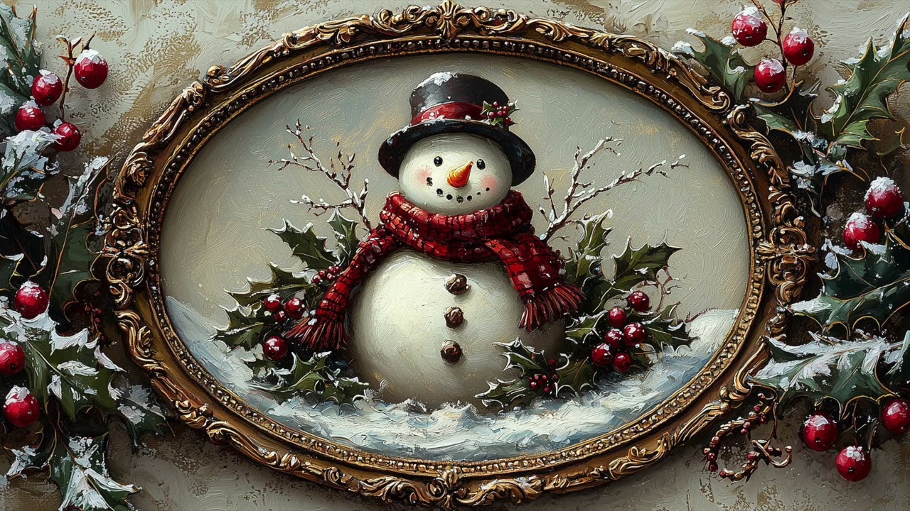 Framed Snowman | Vintage Christmas TV Art | Holiday Art Screensaver | Turn Your TV Into Art