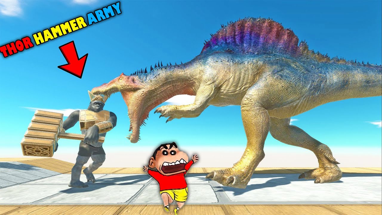 THOR HAMMER vs EVERY UNIT😱 | GHOR SHINCHAN and CHOP fight DINOSAUR 😂Hindi | animal revolt simulator