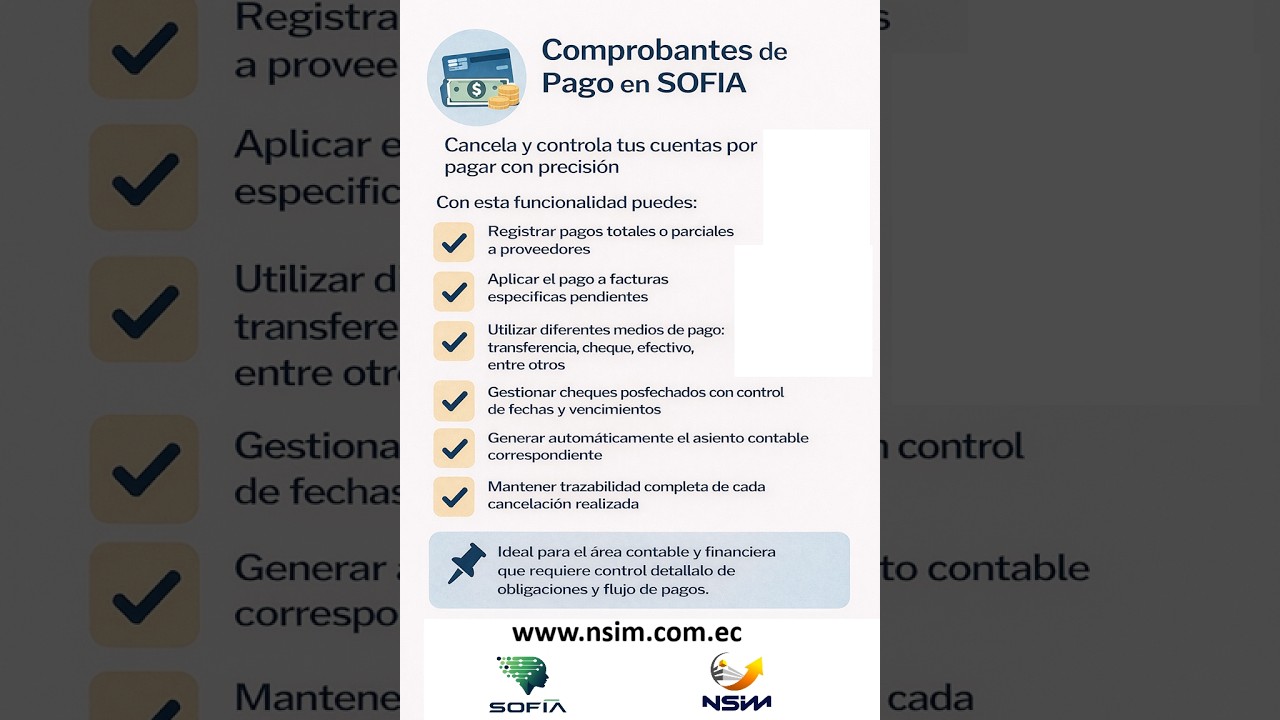 SOFIA Bancos Comprobantes de Pago Cancelación de Cuentas por Pagar