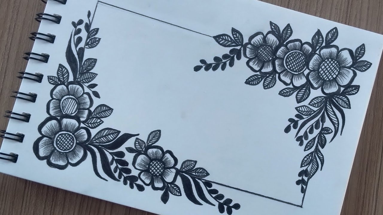 Easy and Simple Border Design for Project | Easy corner Flower Drawing Tutorial For Beginners Simple