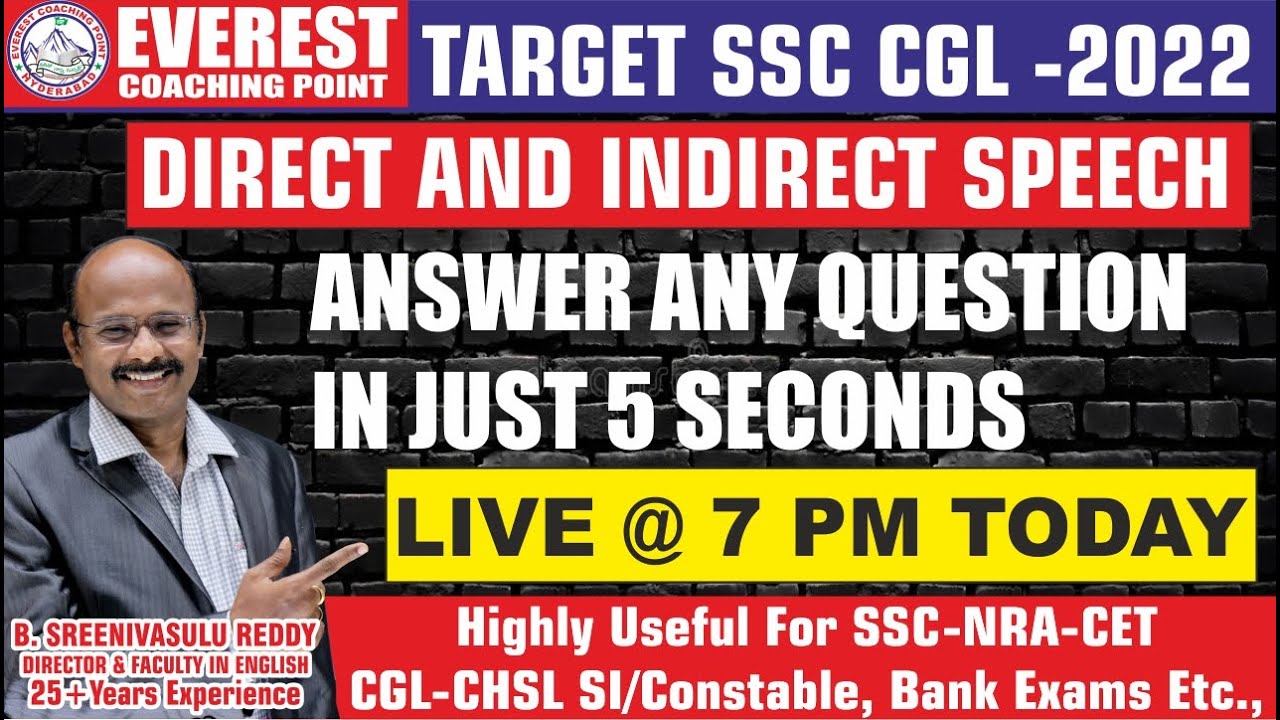 BEST ENGLISH QUESTIONS ON  SPEECH | TARGET SSC CGL 2022 | B SREENIVASULU REDDY SIR