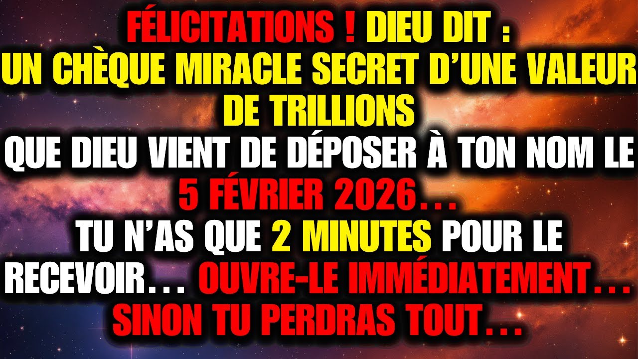 🤑 FÉLICITATIONS ! DIEU DIT : UN CHÈQUE-MIRACLE SECRET DE TRILLIONS EST DÉPOSÉ À TON NOM.