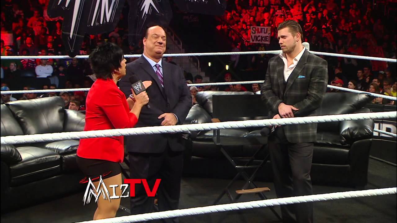 После появления Пола Хеймана на шоу «Miz TV» Брок Леснар нападает на Миза: Raw, 4 февраля 2013 г.